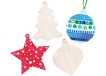 WOODEN CHRISTMAS ORNAMENTS - PACK OF 12